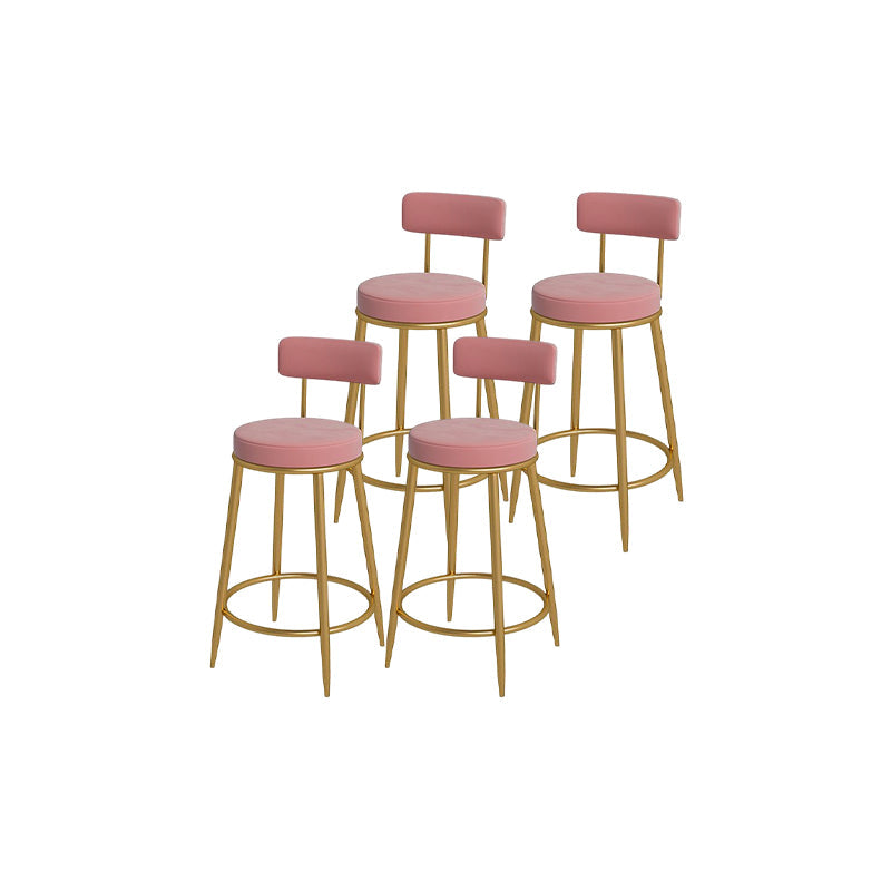 Glam Round Bar and Counter Stool Metal Low Back Stool with 4 Legs Gold Pink 4 Piece Set Clearhalo 'Bar Furniture' 'Bar Stools' 'bar_stools' 'furn' 'furn_bar_stools' 'Furniture' 'furniture_bar_stools' 'Kitchen & Dining Furniture' 4830126