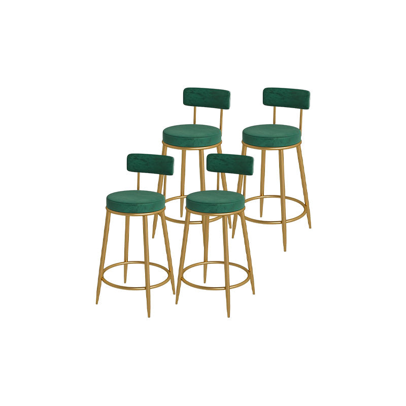 Glam Round Bar and Counter Stool Metal Low Back Stool with 4 Legs Gold Green 4 Piece Set Clearhalo 'Bar Furniture' 'Bar Stools' 'bar_stools' 'furn' 'furn_bar_stools' 'Furniture' 'furniture_bar_stools' 'Kitchen & Dining Furniture' 4830127