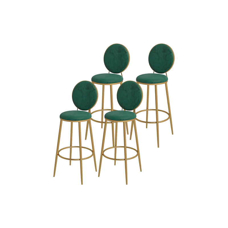 Glam Round Bar and Counter Stool Metal Low Back Stool with 4 Legs Gold Light Green 4 Piece Set Clearhalo 'Bar Furniture' 'Bar Stools' 'bar_stools' 'furn' 'furn_bar_stools' 'Furniture' 'furniture_bar_stools' 'Kitchen & Dining Furniture' 4830130