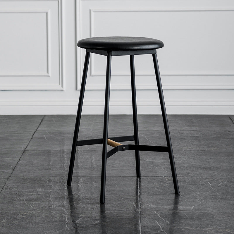 Industrial Backless Bar-stool PU Leather Bar Stool with Metal Legs Black 1 Piece Counter Stool(26"H) Clearhalo 'Bar Furniture' 'Bar Stools' 'bar_stools' 'Furniture' 'furniture_bar_stools' 'Kitchen & Dining Furniture' 4830195