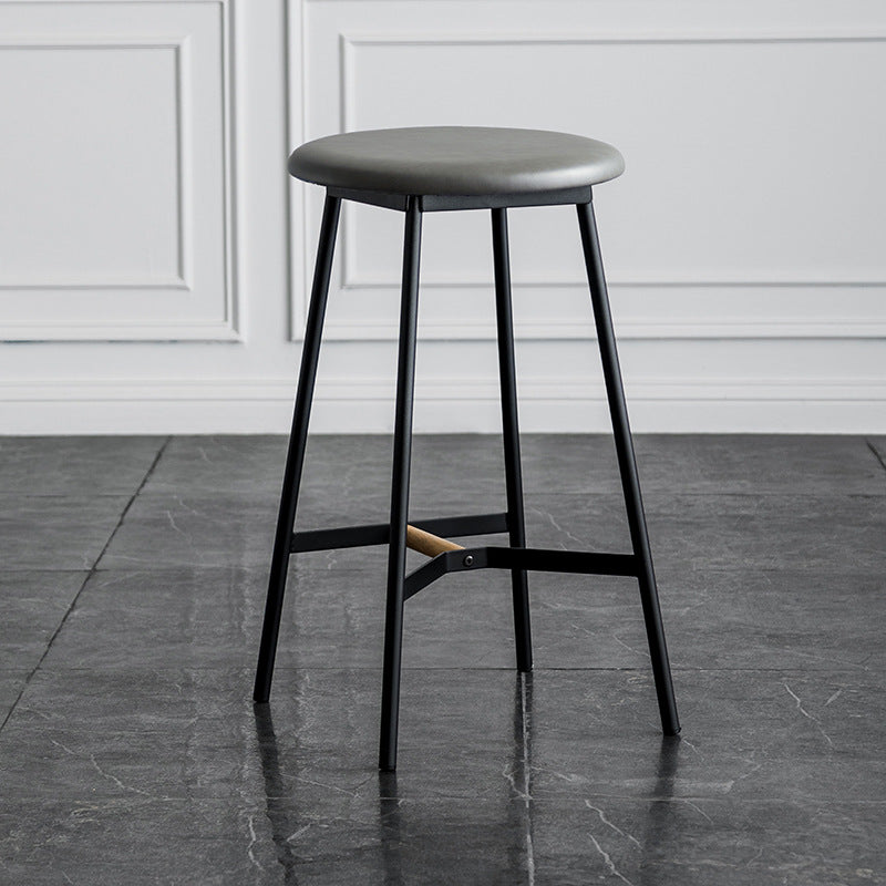 Industrial Backless Bar-stool PU Leather Bar Stool with Metal Legs Grey 1 Piece Counter Stool(26"H) Clearhalo 'Bar Furniture' 'Bar Stools' 'bar_stools' 'Furniture' 'furniture_bar_stools' 'Kitchen & Dining Furniture' 4830196