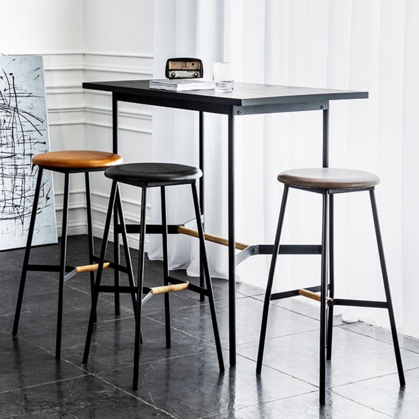 Industrial Backless Bar-stool PU Leather Bar Stool with Metal Legs Clearhalo 'Bar Furniture' 'Bar Stools' 'bar_stools' 'Furniture' 'furniture_bar_stools' 'Kitchen & Dining Furniture' 4830197