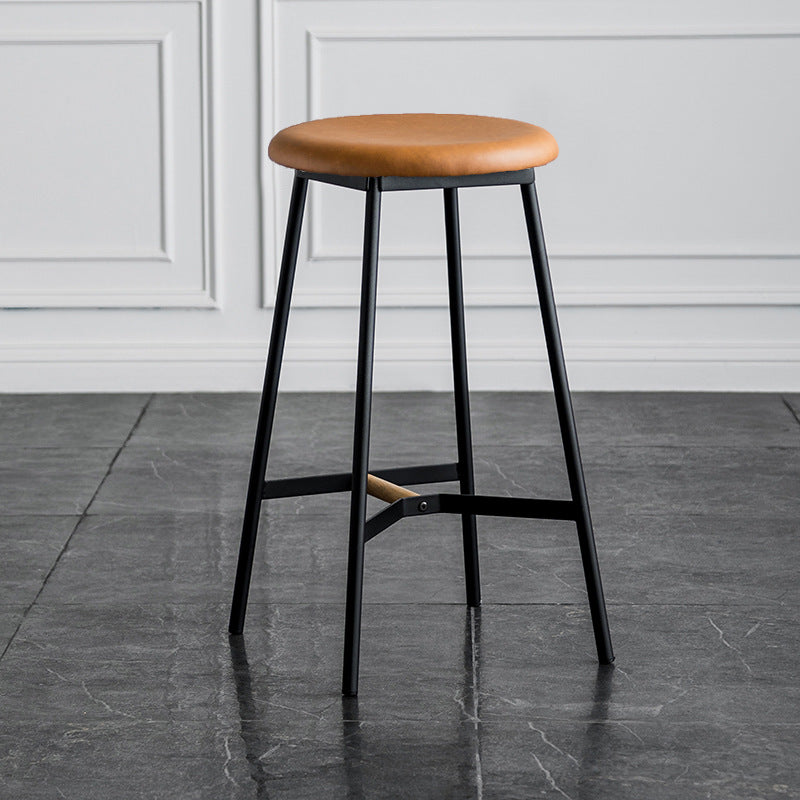 Industrial Backless Bar-stool PU Leather Bar Stool with Metal Legs Brown 1 Piece Counter Stool(26"H) Clearhalo 'Bar Furniture' 'Bar Stools' 'bar_stools' 'Furniture' 'furniture_bar_stools' 'Kitchen & Dining Furniture' 4830199