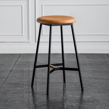 Industrial Backless Bar-stool PU Leather Bar Stool with Metal Legs Brown 1 Piece Counter Stool(26"H) Clearhalo 'Bar Furniture' 'Bar Stools' 'bar_stools' 'Furniture' 'furniture_bar_stools' 'Kitchen & Dining Furniture' 4830199