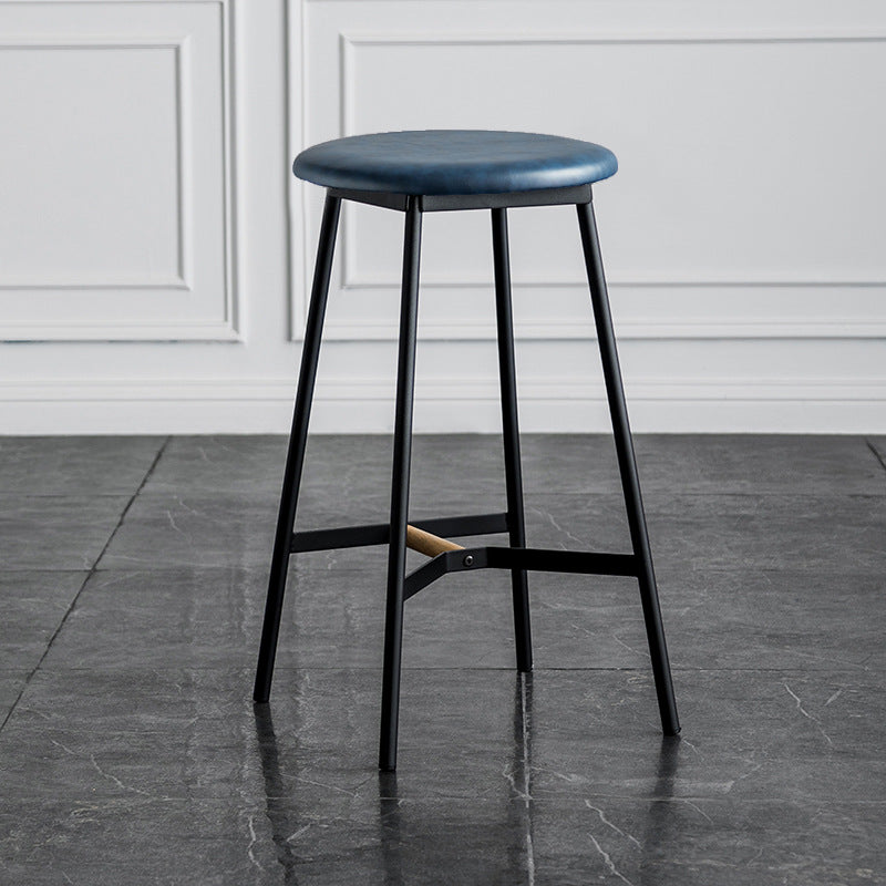 Industrial Backless Bar-stool PU Leather Bar Stool with Metal Legs Blue 1 Piece Counter Stool(26"H) Clearhalo 'Bar Furniture' 'Bar Stools' 'bar_stools' 'Furniture' 'furniture_bar_stools' 'Kitchen & Dining Furniture' 4830200