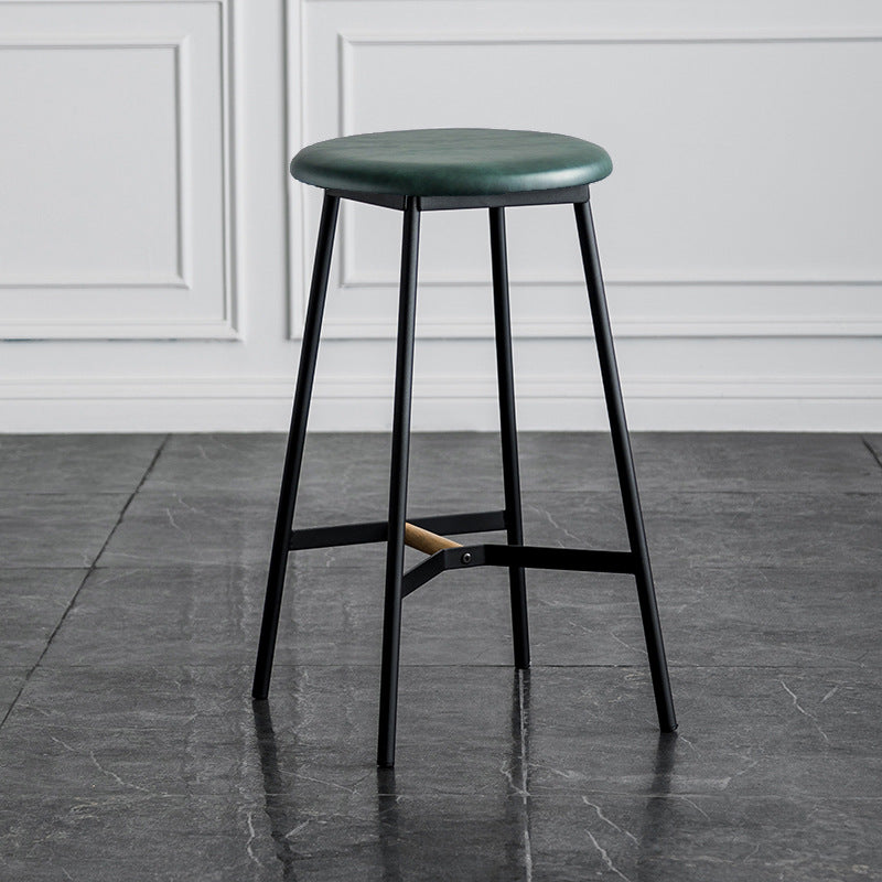 Industrial Backless Bar-stool PU Leather Bar Stool with Metal Legs Green 1 Piece Counter Stool(26"H) Clearhalo 'Bar Furniture' 'Bar Stools' 'bar_stools' 'Furniture' 'furniture_bar_stools' 'Kitchen & Dining Furniture' 4830203