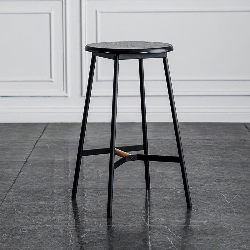 Industrial Backless Bar-stool PU Leather Bar Stool with Metal Legs Textured Black 1 Piece Counter Stool(26"H) Clearhalo 'Bar Furniture' 'Bar Stools' 'bar_stools' 'Furniture' 'furniture_bar_stools' 'Kitchen & Dining Furniture' 4830205