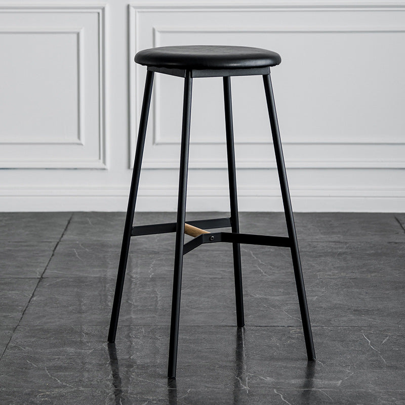 Industrial Backless Bar-stool PU Leather Bar Stool with Metal Legs Black 1 Piece Bar Stool(30"H) Clearhalo 'Bar Furniture' 'Bar Stools' 'bar_stools' 'Furniture' 'furniture_bar_stools' 'Kitchen & Dining Furniture' 4830209