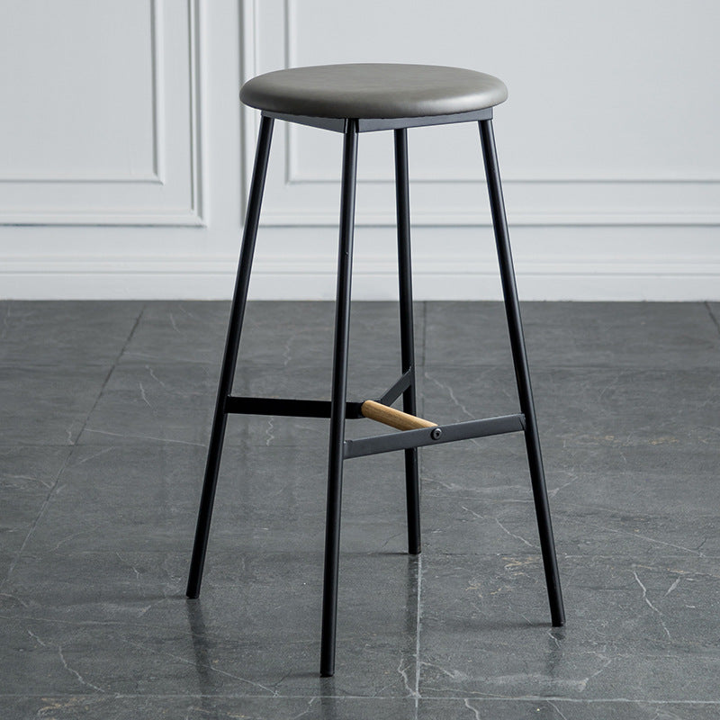 Industrial Backless Bar-stool PU Leather Bar Stool with Metal Legs Grey 1 Piece Bar Stool(30"H) Clearhalo 'Bar Furniture' 'Bar Stools' 'bar_stools' 'Furniture' 'furniture_bar_stools' 'Kitchen & Dining Furniture' 4830210
