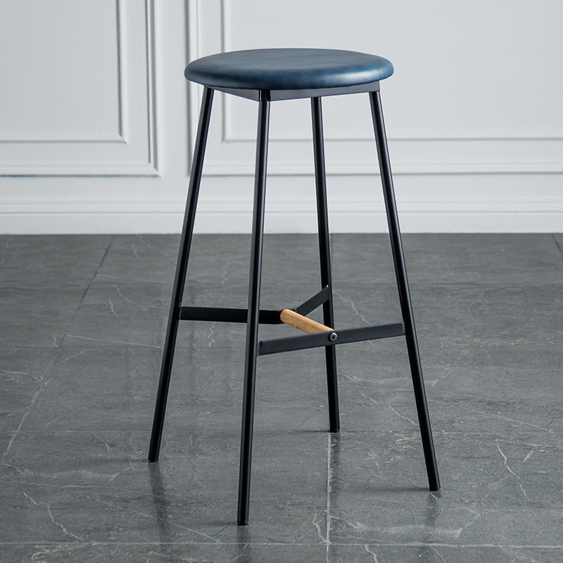 Industrial Backless Bar-stool PU Leather Bar Stool with Metal Legs Blue 1 Piece Bar Stool(30"H) Clearhalo 'Bar Furniture' 'Bar Stools' 'bar_stools' 'Furniture' 'furniture_bar_stools' 'Kitchen & Dining Furniture' 4830215