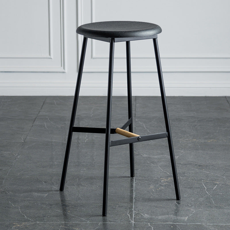 Industrial Backless Bar-stool PU Leather Bar Stool with Metal Legs Textured Black 1 Piece Bar Stool(30"H) Clearhalo 'Bar Furniture' 'Bar Stools' 'bar_stools' 'Furniture' 'furniture_bar_stools' 'Kitchen & Dining Furniture' 4830219