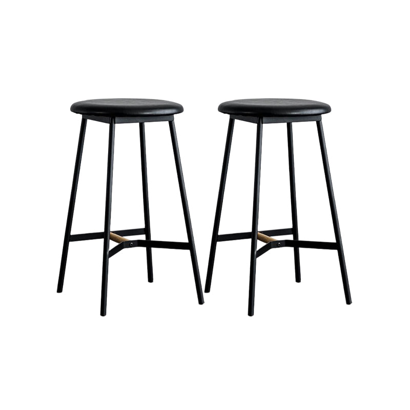 Industrial Backless Bar-stool PU Leather Bar Stool with Metal Legs Black Set of 2 Counter Stool(26"H) Clearhalo 'Bar Furniture' 'Bar Stools' 'bar_stools' 'Furniture' 'furniture_bar_stools' 'Kitchen & Dining Furniture' 4830223