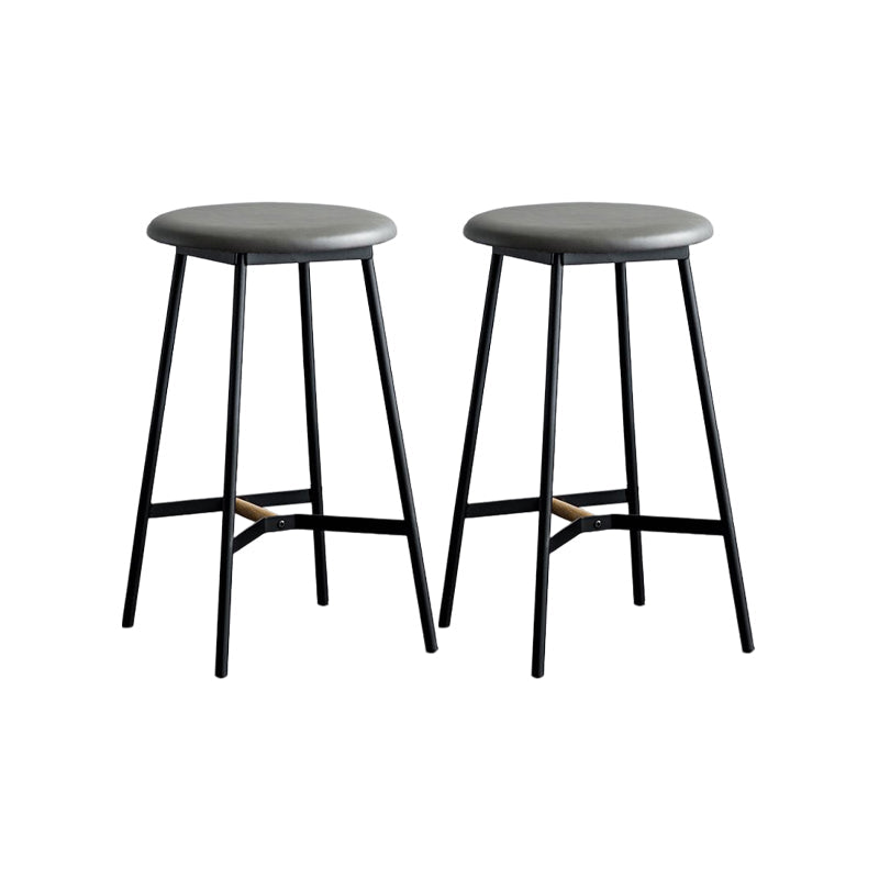 Industrial Backless Bar-stool PU Leather Bar Stool with Metal Legs Grey Set of 2 Counter Stool(26"H) Clearhalo 'Bar Furniture' 'Bar Stools' 'bar_stools' 'Furniture' 'furniture_bar_stools' 'Kitchen & Dining Furniture' 4830224