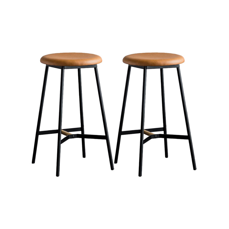 Industrial Backless Bar-stool PU Leather Bar Stool with Metal Legs Brown Set of 2 Counter Stool(26"H) Clearhalo 'Bar Furniture' 'Bar Stools' 'bar_stools' 'Furniture' 'furniture_bar_stools' 'Kitchen & Dining Furniture' 4830225