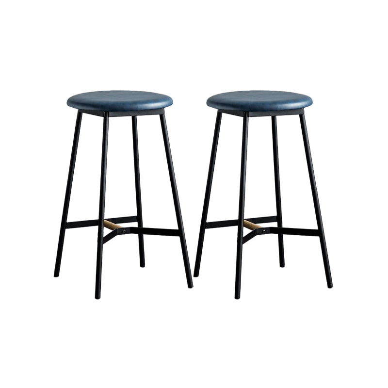 Industrial Backless Bar-stool PU Leather Bar Stool with Metal Legs Blue Set of 2 Counter Stool(26"H) Clearhalo 'Bar Furniture' 'Bar Stools' 'bar_stools' 'Furniture' 'furniture_bar_stools' 'Kitchen & Dining Furniture' 4830226
