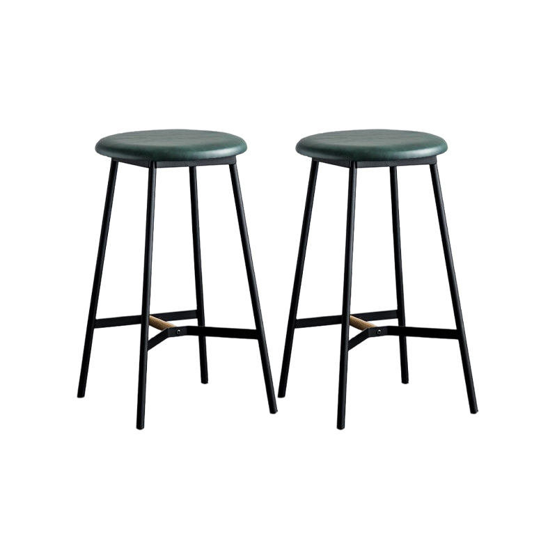Industrial Backless Bar-stool PU Leather Bar Stool with Metal Legs Green Set of 2 Counter Stool(26"H) Clearhalo 'Bar Furniture' 'Bar Stools' 'bar_stools' 'Furniture' 'furniture_bar_stools' 'Kitchen & Dining Furniture' 4830227