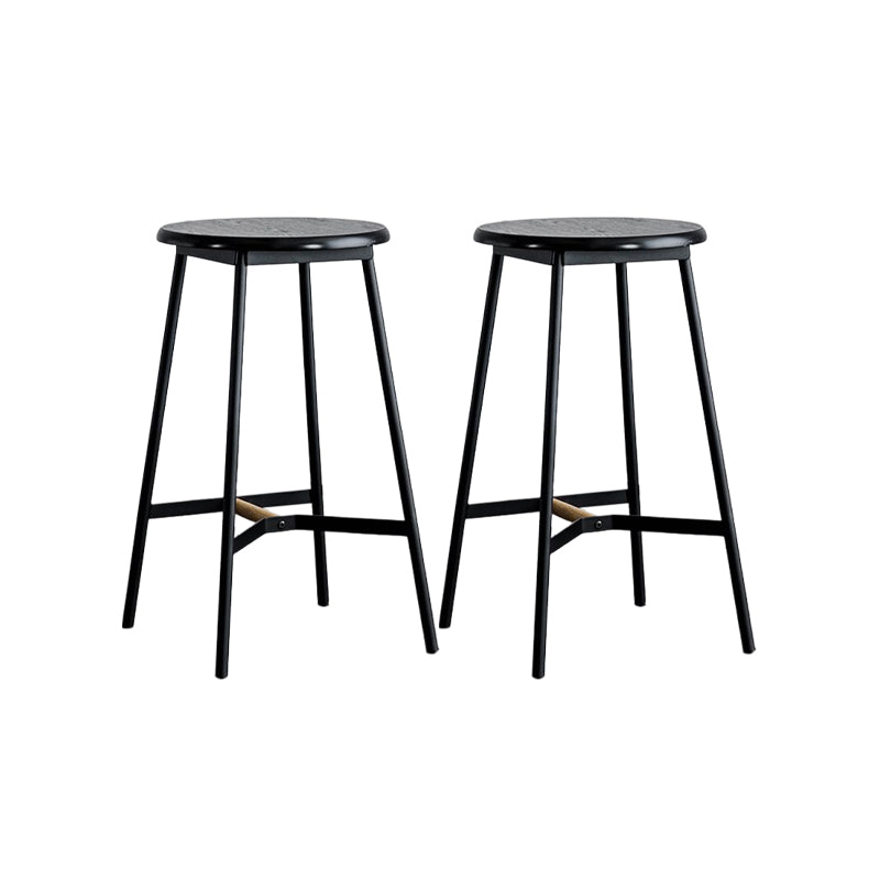 Industrial Backless Bar-stool PU Leather Bar Stool with Metal Legs Textured Black Set of 2 Counter Stool(26"H) Clearhalo 'Bar Furniture' 'Bar Stools' 'bar_stools' 'Furniture' 'furniture_bar_stools' 'Kitchen & Dining Furniture' 4830228