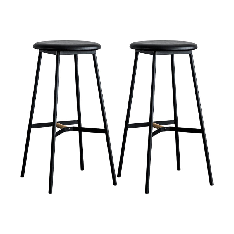 Industrial Backless Bar-stool PU Leather Bar Stool with Metal Legs Black Set of 2 Bar Stool(30"H) Clearhalo 'Bar Furniture' 'Bar Stools' 'bar_stools' 'Furniture' 'furniture_bar_stools' 'Kitchen & Dining Furniture' 4830230