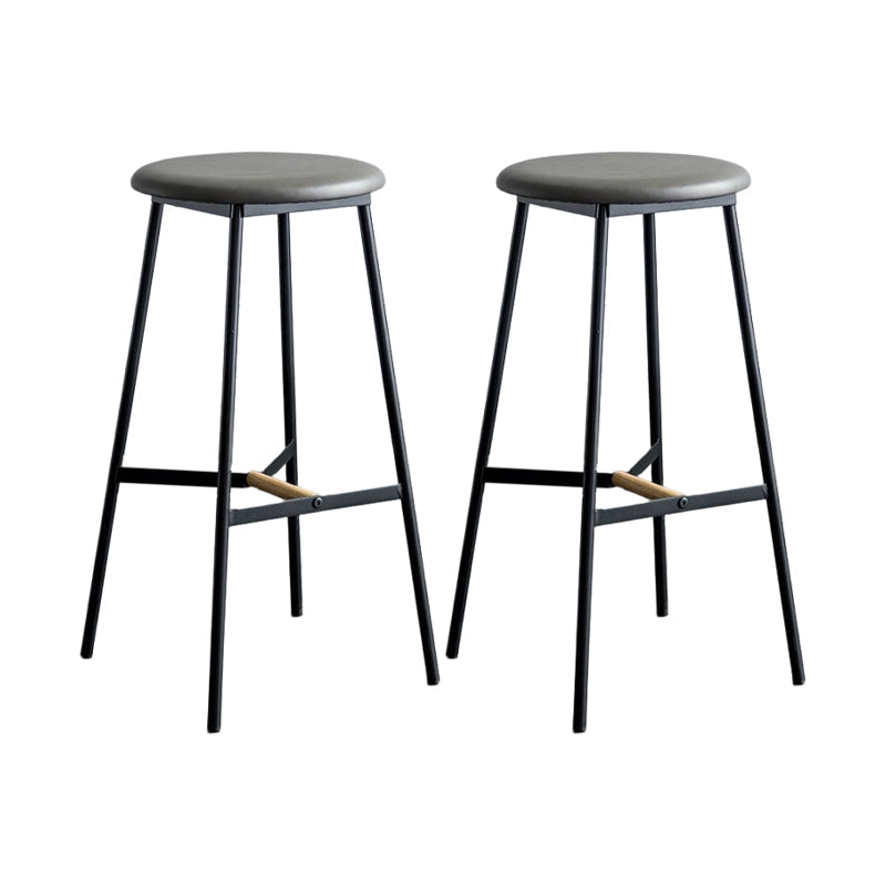 Industrial Backless Bar-stool PU Leather Bar Stool with Metal Legs Grey Set of 2 Bar Stool(30"H) Clearhalo 'Bar Furniture' 'Bar Stools' 'bar_stools' 'Furniture' 'furniture_bar_stools' 'Kitchen & Dining Furniture' 4830231