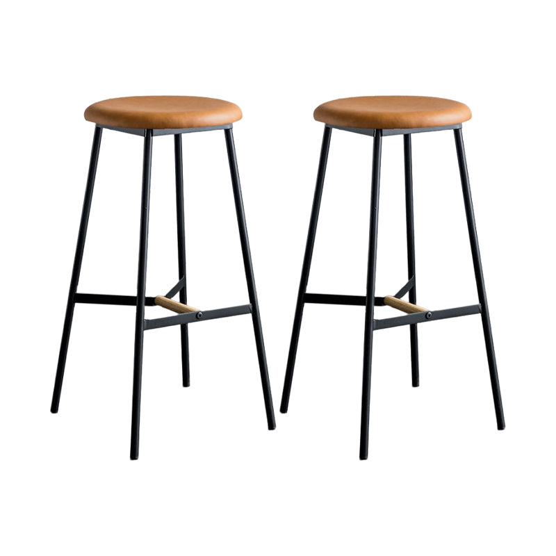 Industrial Backless Bar-stool PU Leather Bar Stool with Metal Legs Brown Set of 2 Bar Stool(30"H) Clearhalo 'Bar Furniture' 'Bar Stools' 'bar_stools' 'Furniture' 'furniture_bar_stools' 'Kitchen & Dining Furniture' 4830232