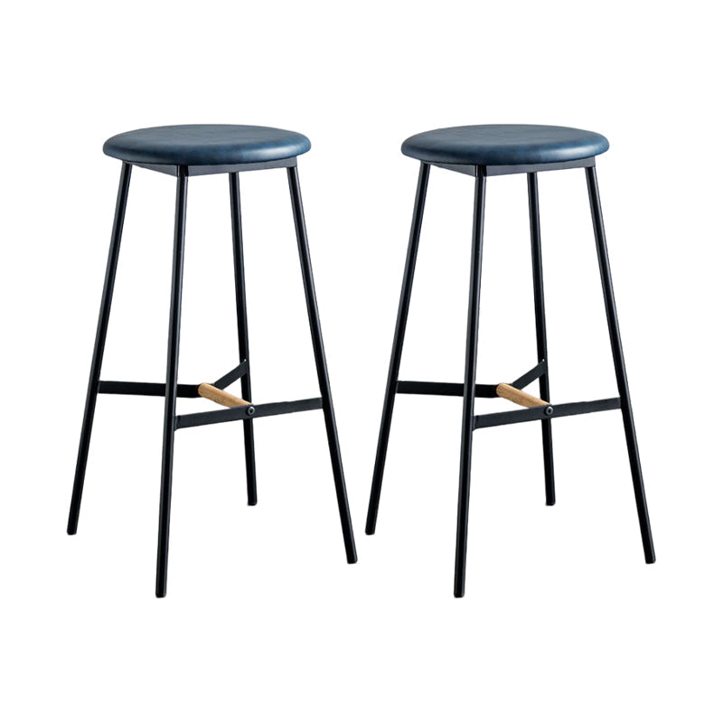 Industrial Backless Bar-stool PU Leather Bar Stool with Metal Legs Blue Set of 2 Bar Stool(30"H) Clearhalo 'Bar Furniture' 'Bar Stools' 'bar_stools' 'Furniture' 'furniture_bar_stools' 'Kitchen & Dining Furniture' 4830233