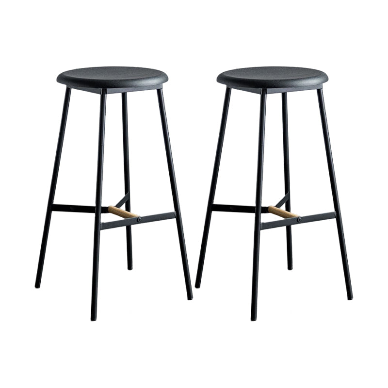 Industrial Backless Bar-stool PU Leather Bar Stool with Metal Legs Textured Black Set of 2 Bar Stool(30"H) Clearhalo 'Bar Furniture' 'Bar Stools' 'bar_stools' 'Furniture' 'furniture_bar_stools' 'Kitchen & Dining Furniture' 4830235