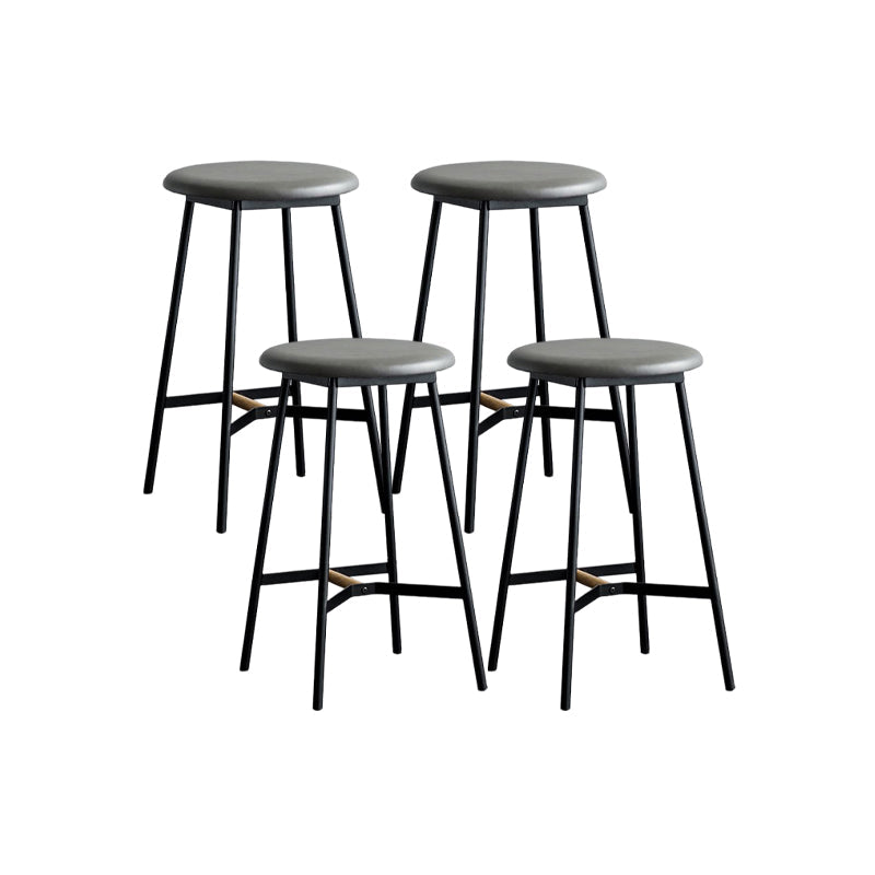 Industrial Backless Bar-stool PU Leather Bar Stool with Metal Legs Grey Set of 4 Counter Stool(26"H) Clearhalo 'Bar Furniture' 'Bar Stools' 'bar_stools' 'Furniture' 'furniture_bar_stools' 'Kitchen & Dining Furniture' 4830238