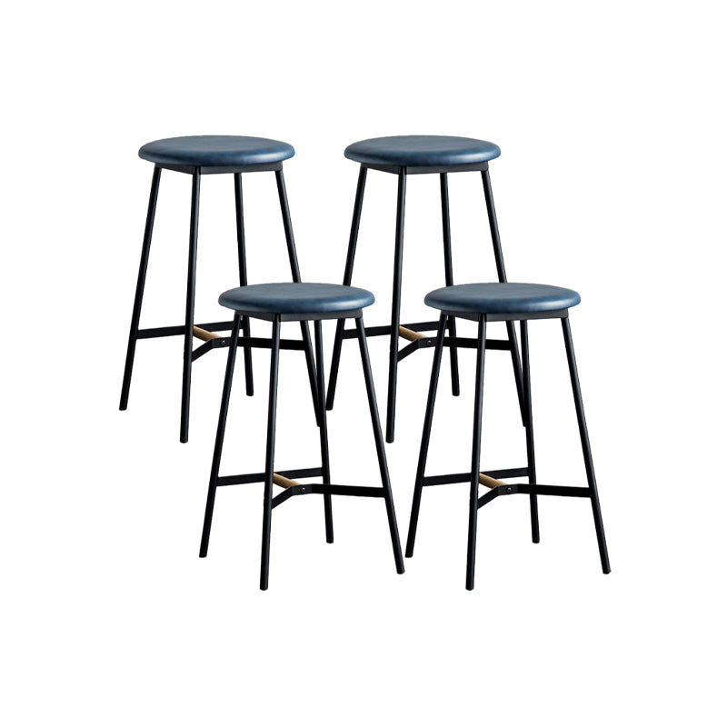 Industrial Backless Bar-stool PU Leather Bar Stool with Metal Legs Blue Set of 4 Counter Stool(26"H) Clearhalo 'Bar Furniture' 'Bar Stools' 'bar_stools' 'Furniture' 'furniture_bar_stools' 'Kitchen & Dining Furniture' 4830240