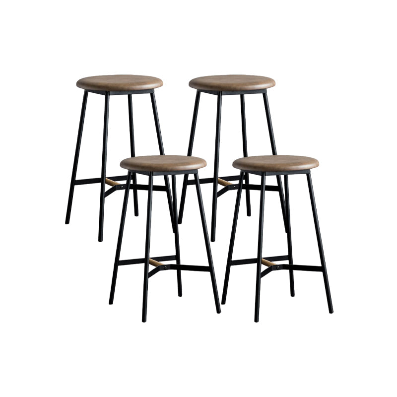 Industrial Backless Bar-stool PU Leather Bar Stool with Metal Legs Brown Set of 4 Counter Stool(26"H) Clearhalo 'Bar Furniture' 'Bar Stools' 'bar_stools' 'Furniture' 'furniture_bar_stools' 'Kitchen & Dining Furniture' 4830243