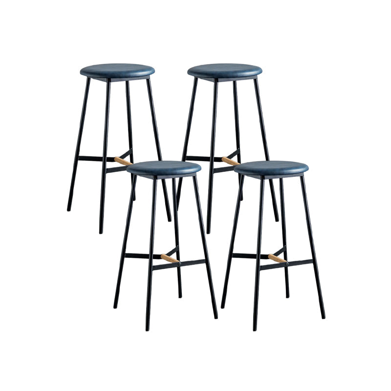 Industrial Backless Bar-stool PU Leather Bar Stool with Metal Legs Blue Set of 4 Bar Stool(30"H) Clearhalo 'Bar Furniture' 'Bar Stools' 'bar_stools' 'Furniture' 'furniture_bar_stools' 'Kitchen & Dining Furniture' 4830247