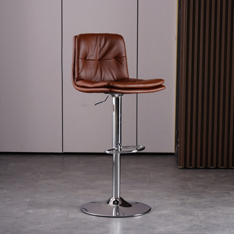 Contemporary Liftable Bar-stool PU Leather Bar Stool with Metal Legs Brown Silver 1 Piece Clearhalo 'Bar Furniture' 'Bar Stools' 'bar_stools' 'furn' 'furn_bar_stools' 'Furniture' 'furniture_bar_stools' 'Kitchen & Dining Furniture' 4830330