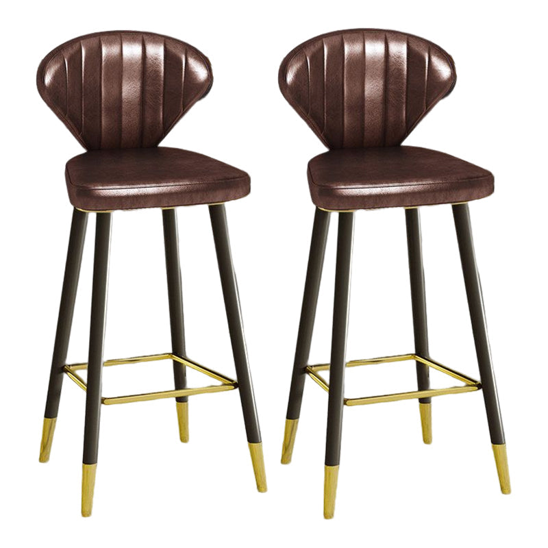 Nordic Glam Style Bar-stool PU Leather Counter Bar Stool with Metal Legs Brown 2 Piece Set Clearhalo 'Bar Furniture' 'Bar Stools' 'bar_stools' 'furn' 'furn_bar_stools' 'Furniture' 'furniture_bar_stools' 'Kitchen & Dining Furniture' 4830391