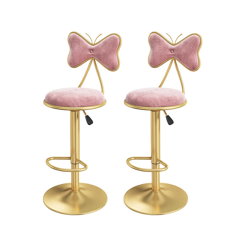 Scandinavian Design Upholstered Bar Stools with Fabric Round Stools with Footrest Pink 2 Piece Set Bar Stool(31"H) Clearhalo 'Bar Furniture' 'Bar Stools' 'bar_stools' 'furn' 'furn_bar_stools' 'Furniture' 'furniture_bar_stools' 'Kitchen & Dining Furniture' 4830433