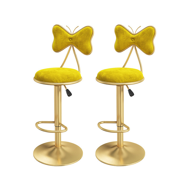 Scandinavian Design Upholstered Bar Stools with Fabric Round Stools with Footrest Yellow 2 Piece Set Bar Stool(31"H) Clearhalo 'Bar Furniture' 'Bar Stools' 'bar_stools' 'furn' 'furn_bar_stools' 'Furniture' 'furniture_bar_stools' 'Kitchen & Dining Furniture' 4830435