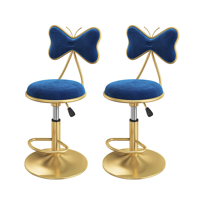 Scandinavian Design Upholstered Bar Stools with Fabric Round Stools with Footrest Blue 2 Piece Set Short Stool(22"H) Clearhalo 'Bar Furniture' 'Bar Stools' 'bar_stools' 'furn' 'furn_bar_stools' 'Furniture' 'furniture_bar_stools' 'Kitchen & Dining Furniture' 4830454