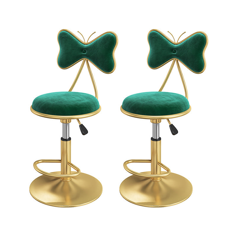 Scandinavian Design Upholstered Bar Stools with Fabric Round Stools with Footrest Green 2 Piece Set Short Stool(22"H) Clearhalo 'Bar Furniture' 'Bar Stools' 'bar_stools' 'furn' 'furn_bar_stools' 'Furniture' 'furniture_bar_stools' 'Kitchen & Dining Furniture' 4830457