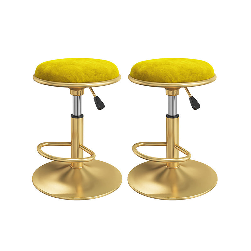 Scandinavian Design Upholstered Bar Stools with Fabric Round Stools with Footrest Light Yellow 2 Piece Set Short Stool(22"H) Clearhalo 'Bar Furniture' 'Bar Stools' 'bar_stools' 'furn' 'furn_bar_stools' 'Furniture' 'furniture_bar_stools' 'Kitchen & Dining Furniture' 4830458
