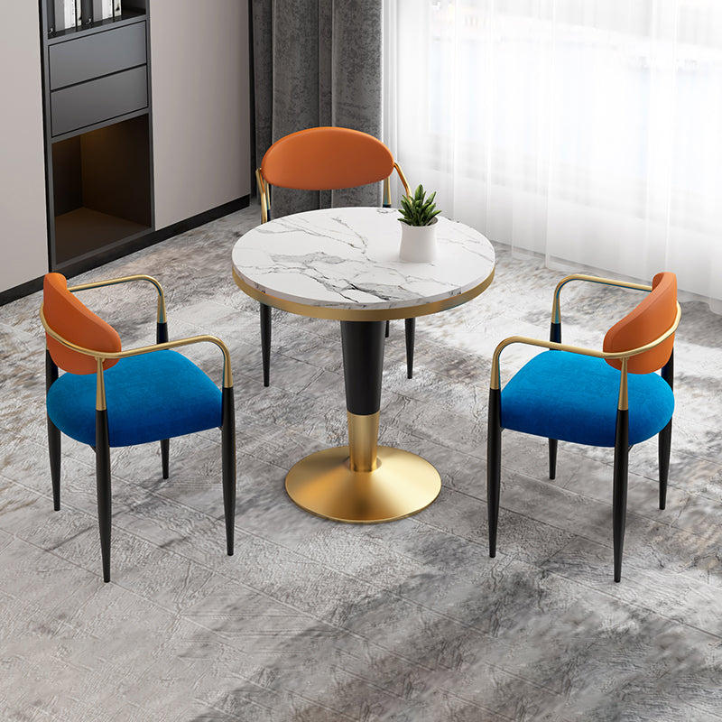 Glam Style Sintered Stone Dining Set 1/2/4/5 Pieces Dining Set for Dining Areas 4 Pieces: Table, 3 Orange Chairs Clearhalo 'Dining Room Sets' 'Dining Tables & Seating' 'dining_room_set' 'furn' 'furn_dining_room_set' 'Furniture' 'furniture_dining_room_set' 'Kitchen & Dining Furniture' 4830557