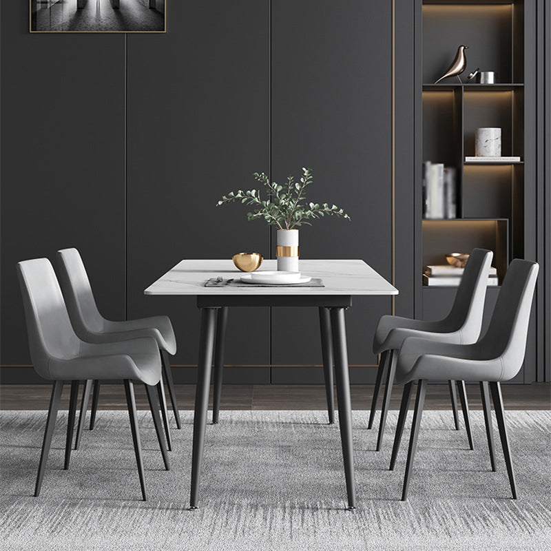 Modern Metal Dining Set 1/2/5/6/7 Pieces Rectangle Dining Table Set 5 Pieces: Table, 4 Chairs Clearhalo 'Dining Room Sets' 'Dining Tables & Seating' 'dining_room_set' 'furn' 'furn_dining_room_set' 'Furniture' 'furniture_dining_room_set' 'Kitchen & Dining Furniture' 4830598