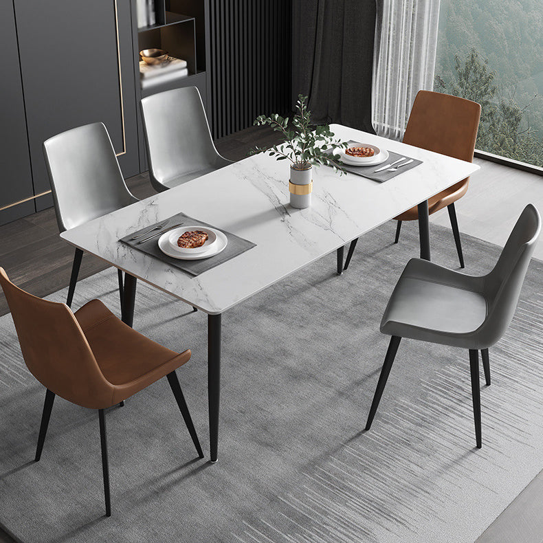 Modern Metal Dining Set 1/2/5/6/7 Pieces Rectangle Dining Table Set 6 Pieces: Table, 5 Chairs Clearhalo 'Dining Room Sets' 'Dining Tables & Seating' 'dining_room_set' 'furn' 'furn_dining_room_set' 'Furniture' 'furniture_dining_room_set' 'Kitchen & Dining Furniture' 4830599