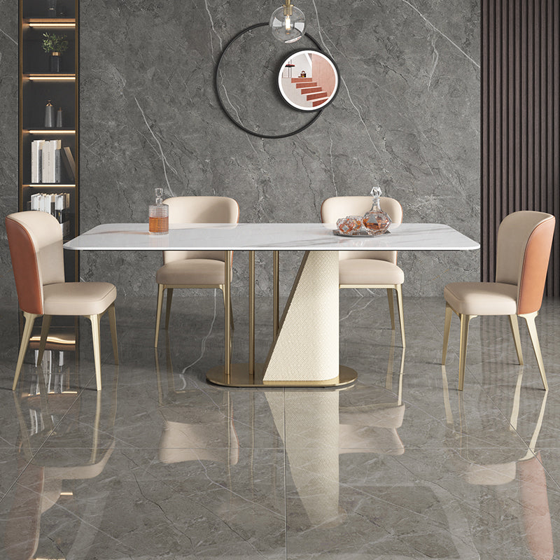 Designer Style Sintered Stone Dining Set Rectangle 1/3/4/5/7 Pieces Table with Chairs 5 Pieces: Table, 4 Chairs Clearhalo 'Dining Room Sets' 'Dining Tables & Seating' 'dining_room_set' 'furn' 'furn_dining_room_set' 'Furniture' 'furniture_dining_room_set' 'Kitchen & Dining Furniture' 4830613