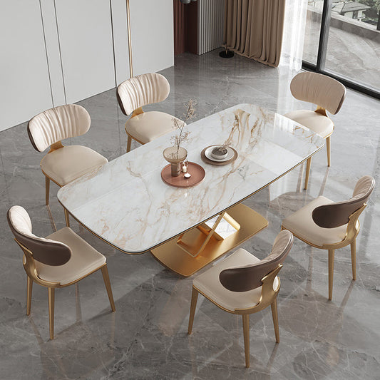 Luxury Sintered Stone Dining Set 1/4/5/7 Pieces Rectangle Kitchen Table with Chairs Clearhalo 'Dining Room Sets' 'Dining Tables & Seating' 'dining_room_set' 'furn' 'furn_dining_room_set' 'Furniture' 'furniture_dining_room_set' 'Kitchen & Dining Furniture' 4830632