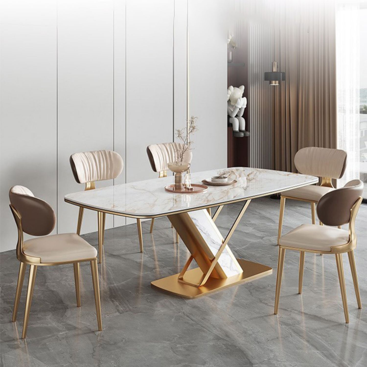 Luxury Sintered Stone Dining Set 1/4/5/7 Pieces Rectangle Kitchen Table with Chairs Clearhalo 'Dining Room Sets' 'Dining Tables & Seating' 'dining_room_set' 'furn' 'furn_dining_room_set' 'Furniture' 'furniture_dining_room_set' 'Kitchen & Dining Furniture' 4830639