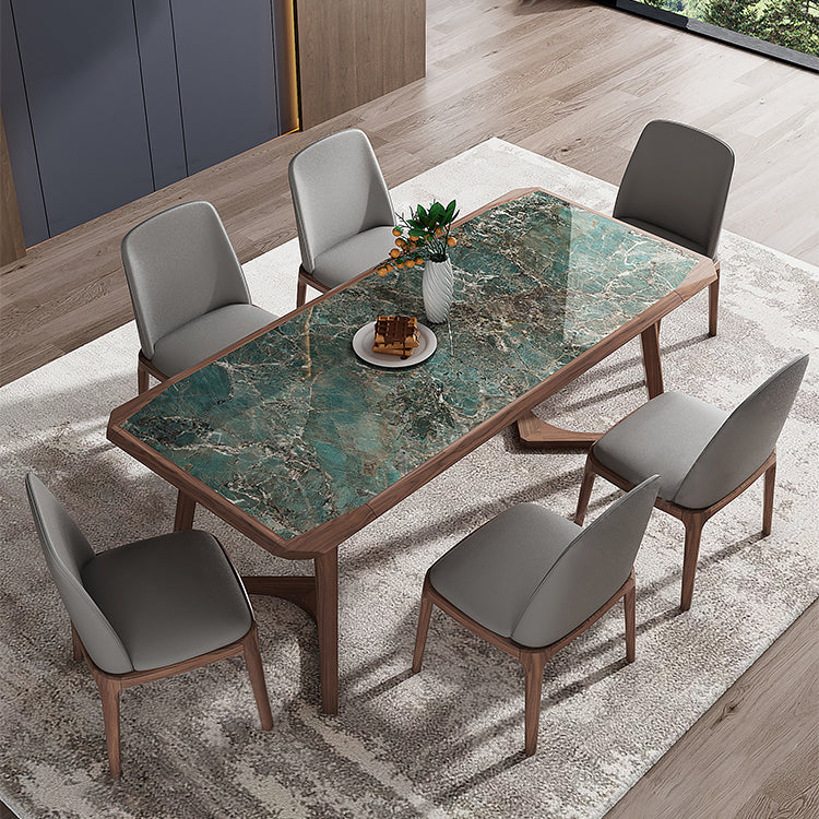 Designer Style Sintered Stone Dining Set Rectangle 1/4/5/7 Pieces Wooden Table with Chairs 7 Pieces: Green Table, 6 Chairs Clearhalo 'Dining Room Sets' 'Dining Tables & Seating' 'dining_room_set' 'furn' 'furn_dining_room_set' 'Furniture' 'furniture_dining_room_set' 'Kitchen & Dining Furniture' 4830662