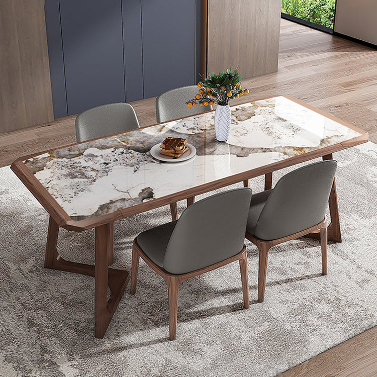Designer Style Sintered Stone Dining Set Rectangle 1/4/5/7 Pieces Wooden Table with Chairs 5 Pieces: White Table, 4 Chairs Clearhalo 'Dining Room Sets' 'Dining Tables & Seating' 'dining_room_set' 'furn' 'furn_dining_room_set' 'Furniture' 'furniture_dining_room_set' 'Kitchen & Dining Furniture' 4830667
