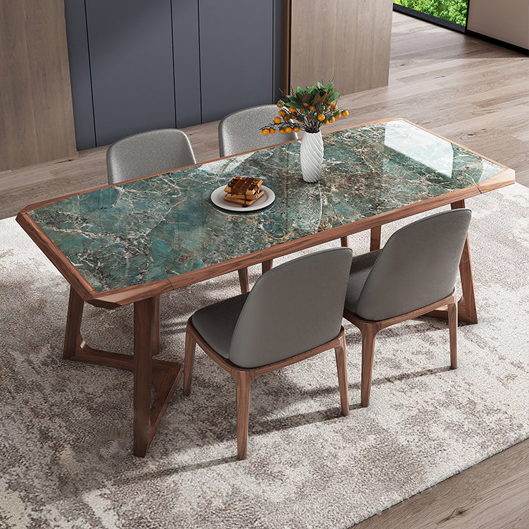 Designer Style Sintered Stone Dining Set Rectangle 1/4/5/7 Pieces Wooden Table with Chairs 5 Pieces: Green Table, 4 Chairs Clearhalo 'Dining Room Sets' 'Dining Tables & Seating' 'dining_room_set' 'furn' 'furn_dining_room_set' 'Furniture' 'furniture_dining_room_set' 'Kitchen & Dining Furniture' 4830669