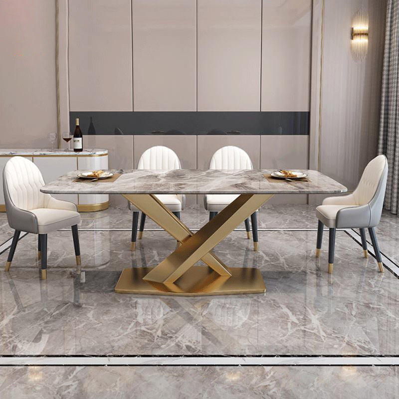 Luxury Sintered Stone Top Dining Set Rectangle 1/4/5/7 Pieces Kitchen Table with Chairs 5 Pieces: Grey Table, 4 Chairs Clearhalo 'Dining Room Sets' 'Dining Tables & Seating' 'dining_room_set' 'Furniture' 'furniture_dining_room_set' 'Kitchen & Dining Furniture' 4830680
