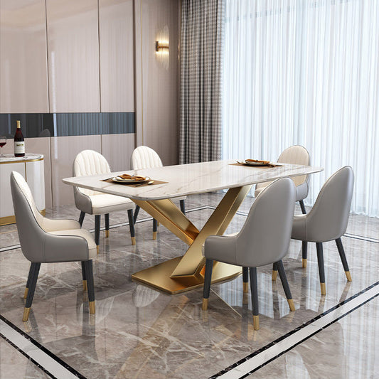 Luxury Sintered Stone Top Dining Set Rectangle 1/4/5/7 Pieces Kitchen Table with Chairs Clearhalo 'Dining Room Sets' 'Dining Tables & Seating' 'dining_room_set' 'Furniture' 'furniture_dining_room_set' 'Kitchen & Dining Furniture' 4830690