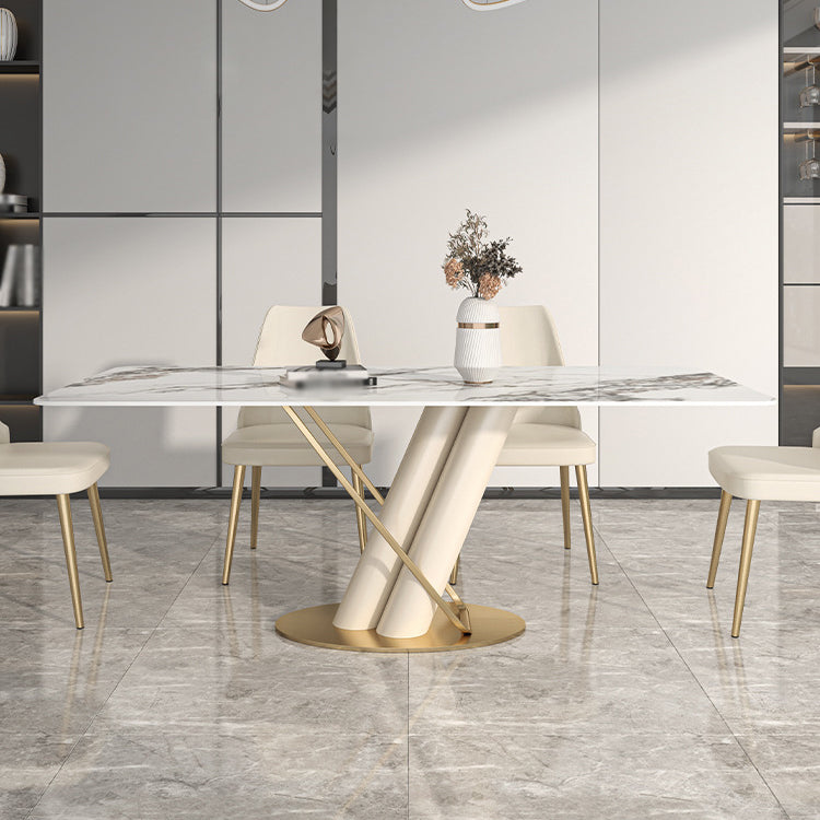 Luxury Sintered Stone Top Dining Set 1/2/5/6/7 Pieces Rectangle Kitchen Table with Chairs 5 Pieces: Table, 4 Chairs Clearhalo 'Dining Room Sets' 'Dining Tables & Seating' 'dining_room_set' 'furn' 'furn_dining_room_set' 'Furniture' 'furniture_dining_room_set' 'Kitchen & Dining Furniture' 4830696