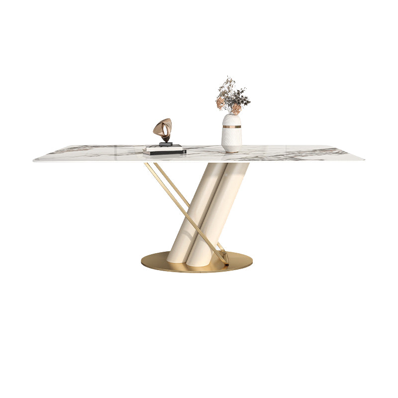 Luxury Sintered Stone Top Dining Set 1/2/5/6/7 Pieces Rectangle Kitchen Table with Chairs White 70.9"L x 35.4"W Clearhalo 'Dining Room Sets' 'Dining Tables & Seating' 'dining_room_set' 'furn' 'furn_dining_room_set' 'Furniture' 'furniture_dining_room_set' 'Kitchen & Dining Furniture' 4830701